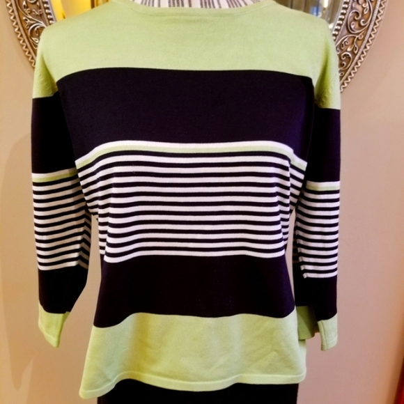 Austin Reed Black & Green Stripe Silk Sweater - Picture 5 of 7